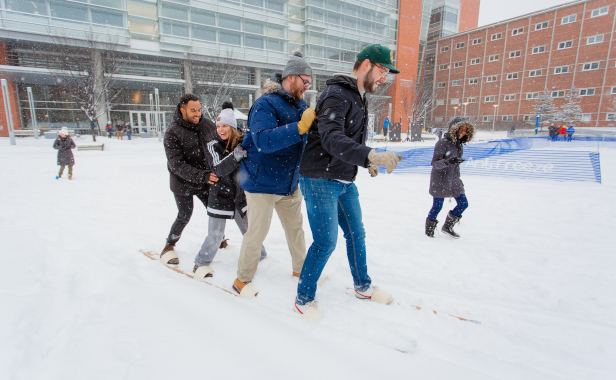 Students partaking in a Winter event.