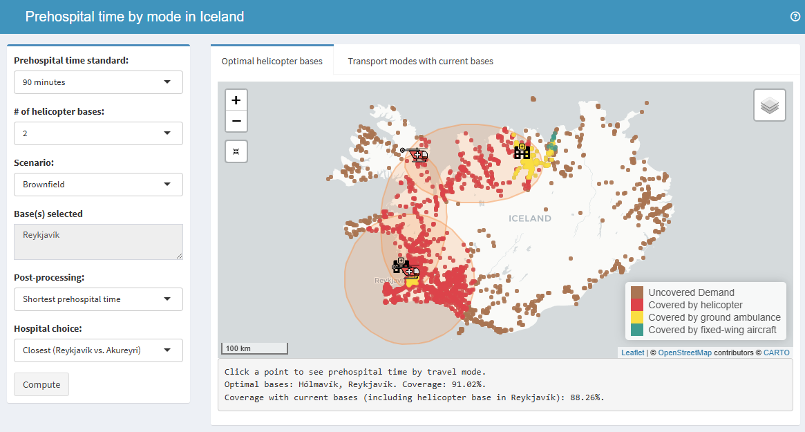 dashboard showing prehospital time by mode in Iceland