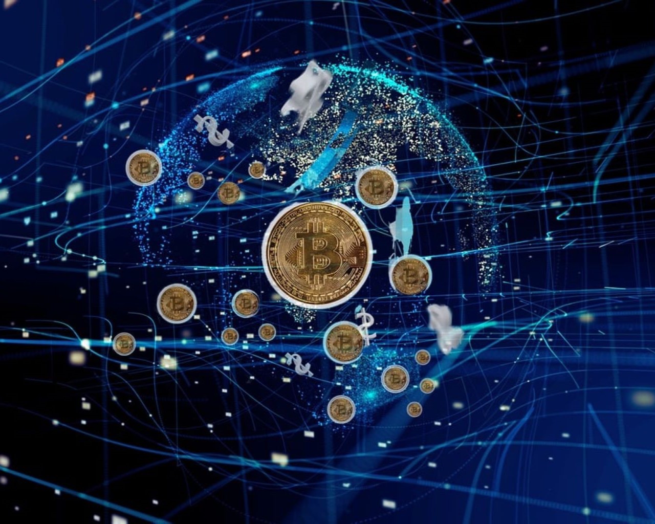 cryptocurrency swirling around earth