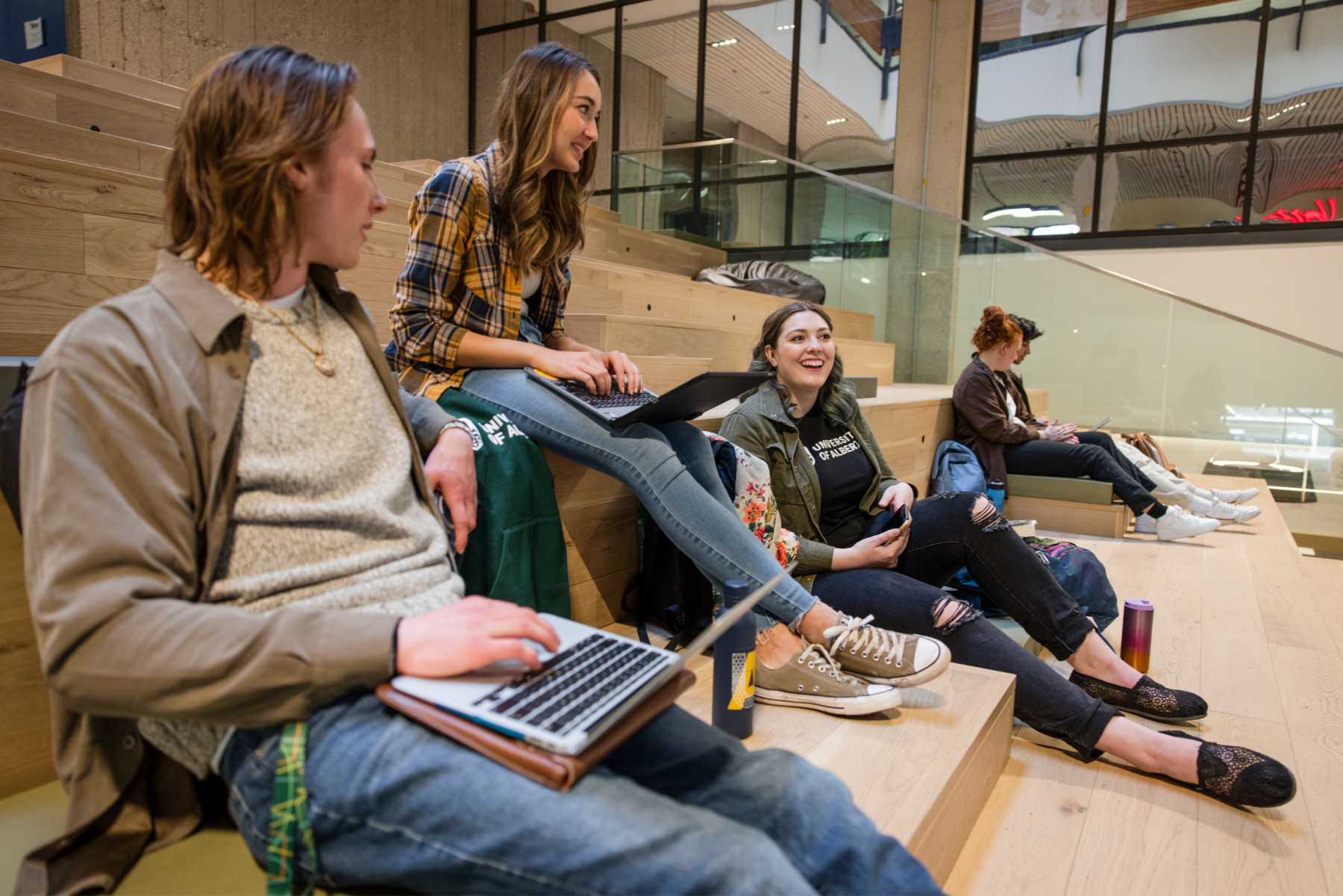 Students studying on steps