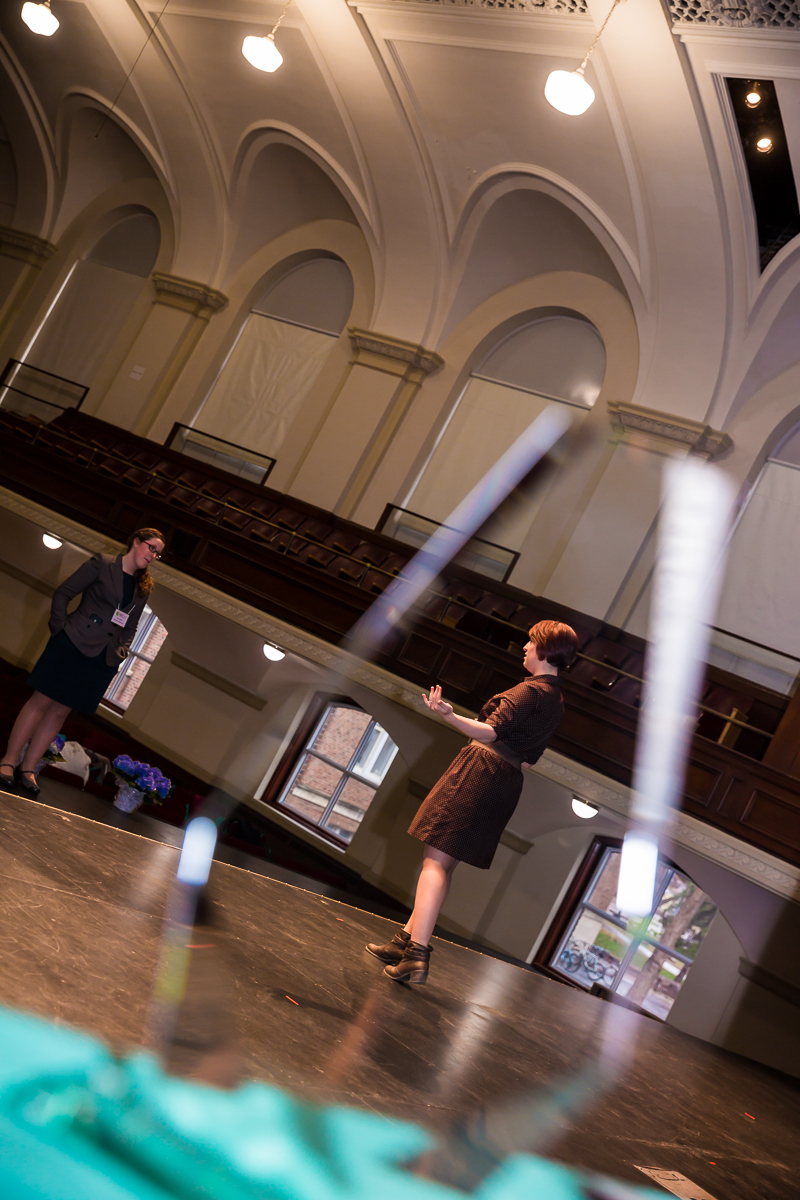 Autumn and Valerie practice on Convocation Hall stage