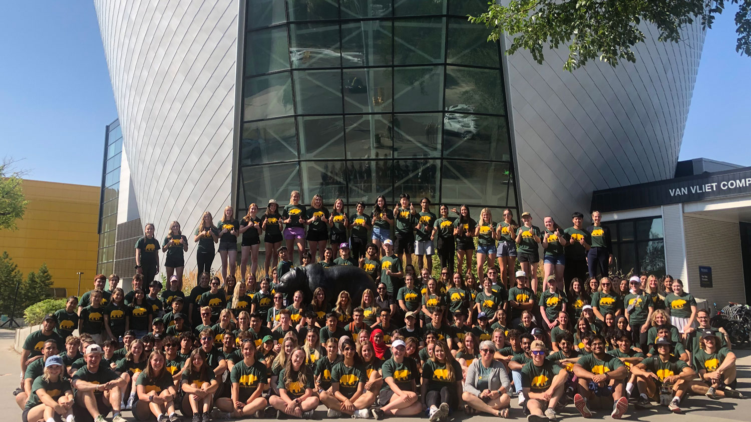 Group of students in front of Van Vliet Complex