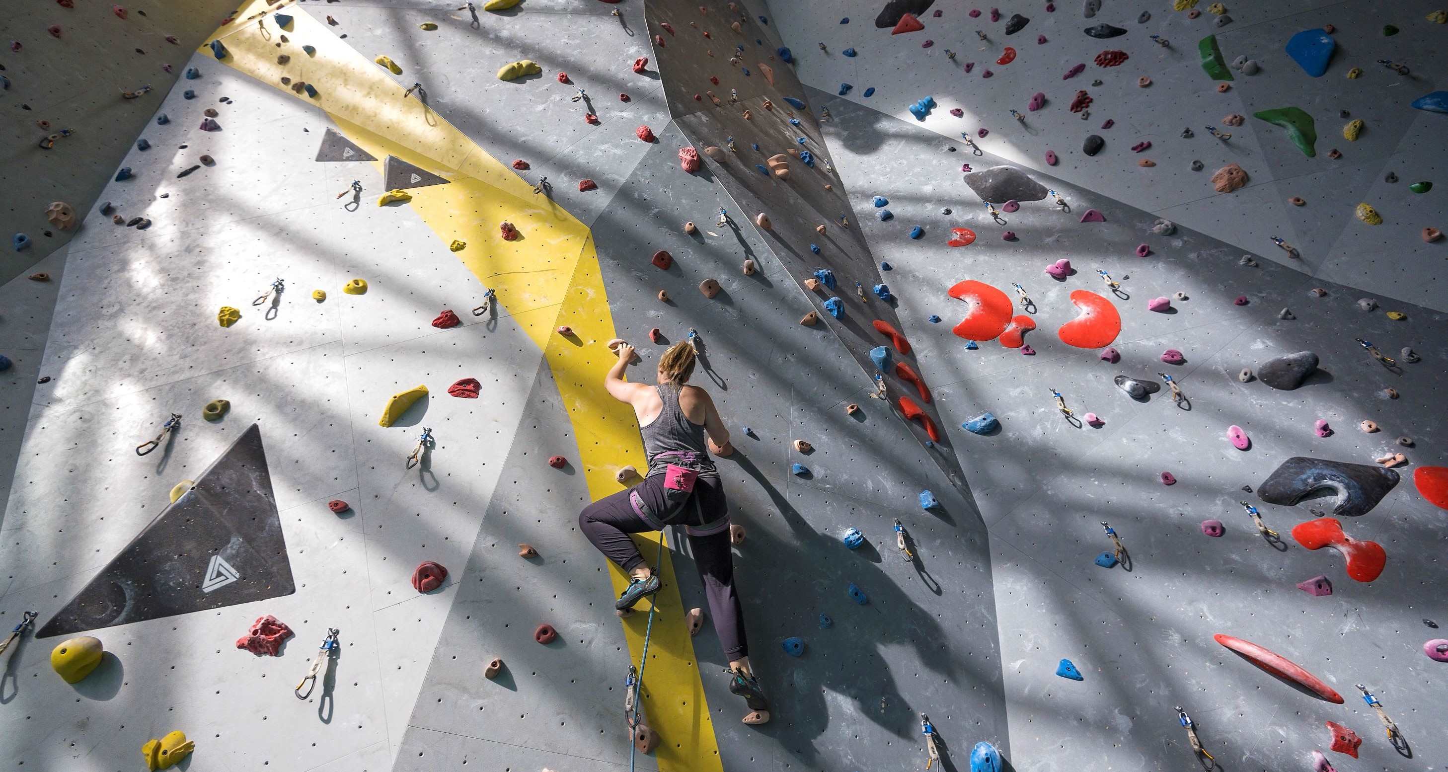 A woman rock climbing