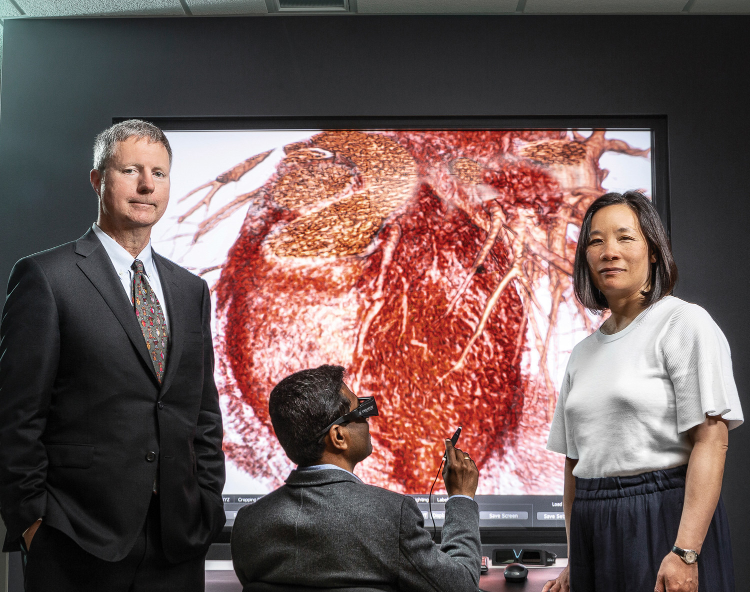 Team members pictured Derek Emery, professor and chair, Department of Radiology and Diagnostic Imaging; Kumaradevan Punithakumar, assistant professor (research); Michelle Noga, '90 MD, associate professor