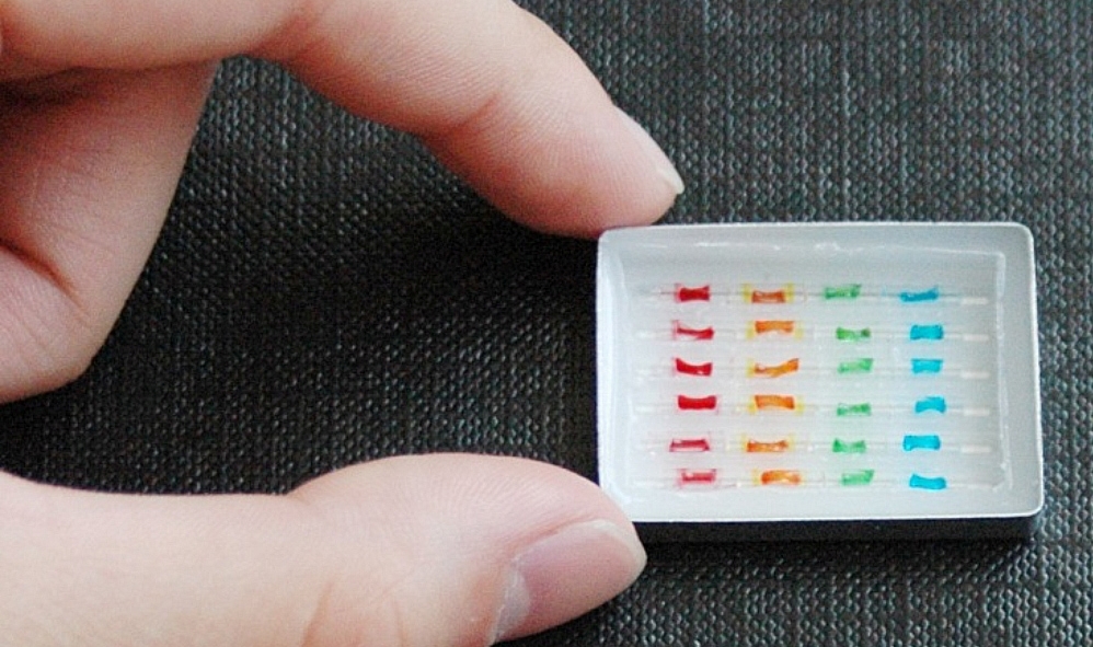 Researcher show the inside of the newly developed E Coli test. 