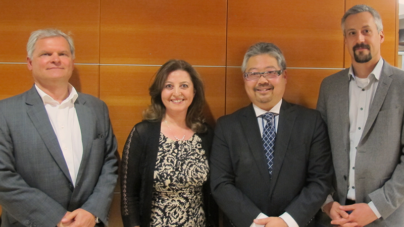 (L-R) Jack Tuszynski, Department of Oncology; Maryam Sharifzadeh-Amin, School of Dentistry; Ross Tsuyuki, Department of Medicine; Jonathan Martin, Department of Laboratory Medicine & Pathology