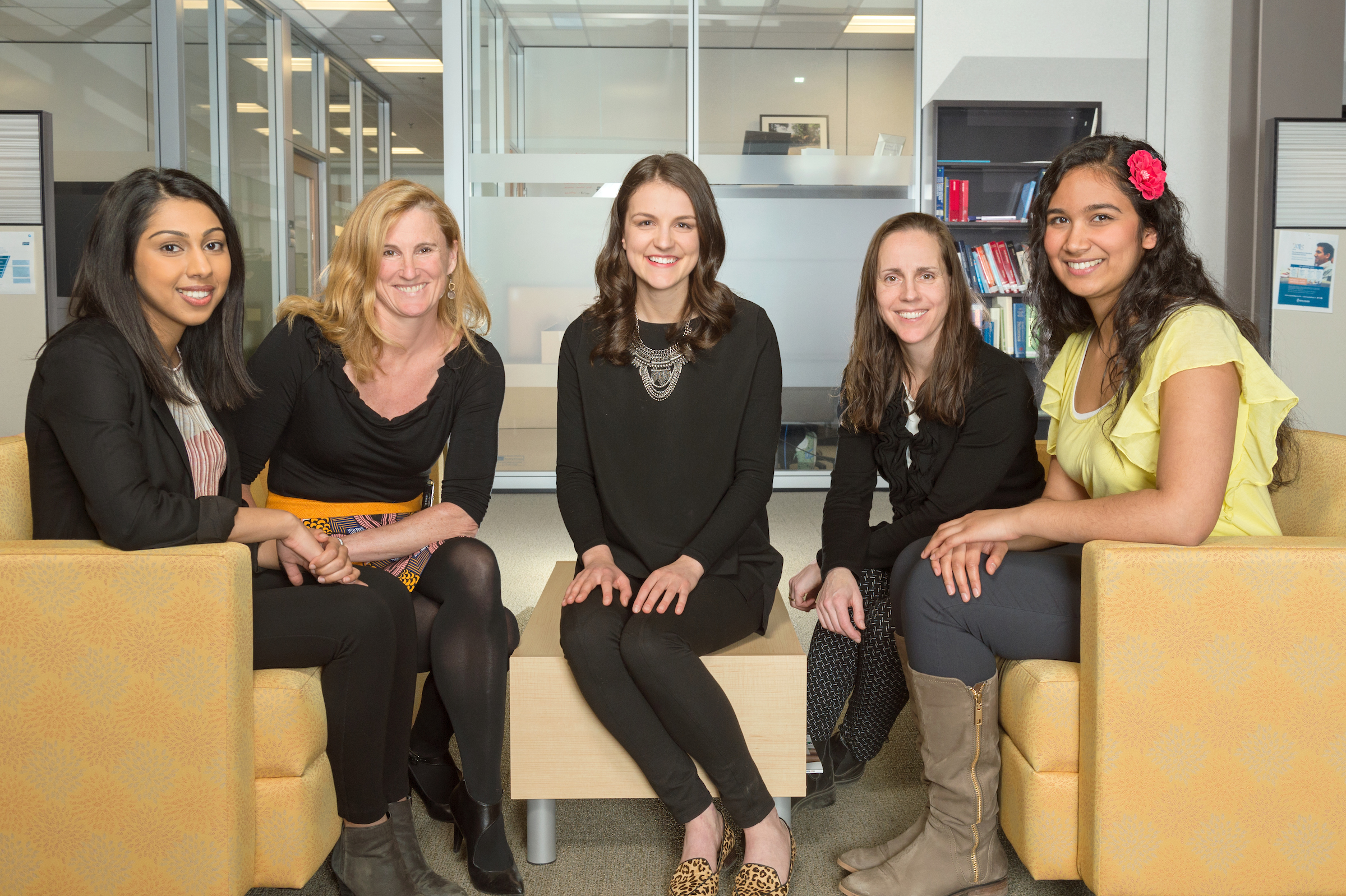 The 2017 team involved with PedsCases podcasts includes Amarjot Padda, Larissa Shapka, Melanie Lewis, Karen Forbes and Nikita-Kiran Singh (left to right). 