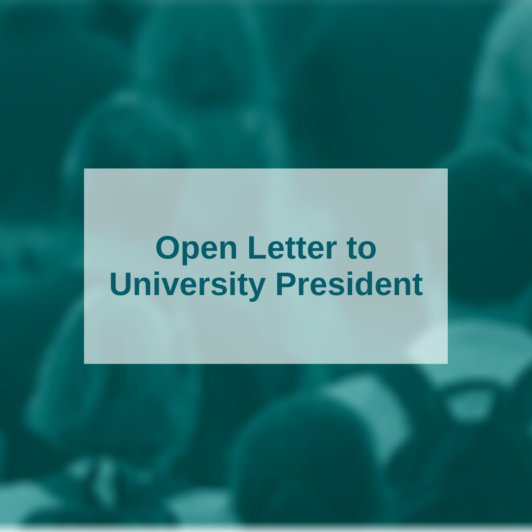 Colour banner accompanying open letter to Univ Pres