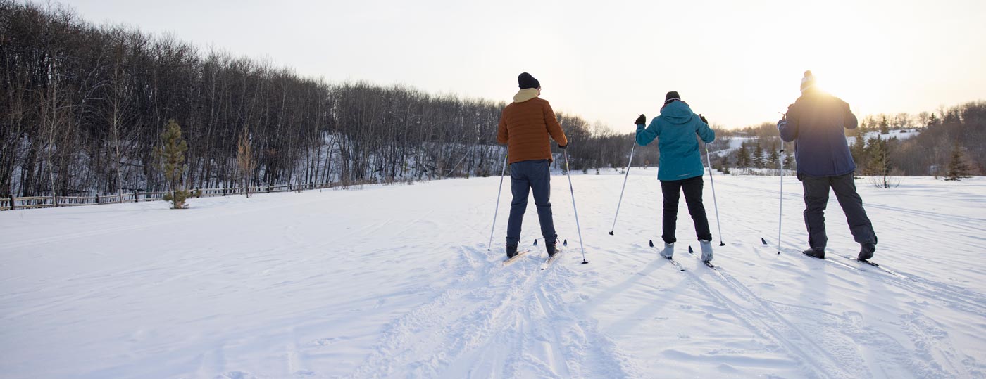 Students cross-country skiing at Augustana campus