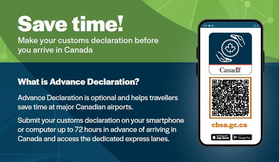 Advance declaration information with a QR code